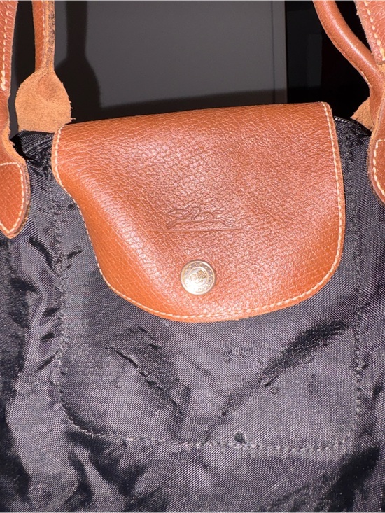 Longchamp Handbags - Longchamp Black Nylon Tote with Brown Leather Flap